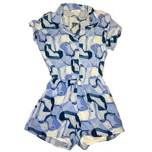 Gilli Blue Abstract Print Romper 💙 Short Sleeve Cinched One‑Piece ✨ Size SP